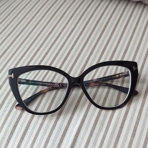 Tom Ford Black Cat-Eye Optical Glasses with Gold Temple T Accent
